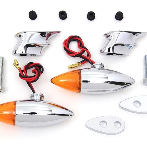 Chrome Torpedo Bullet Style Marker Lamp Set for Harley-Davidson