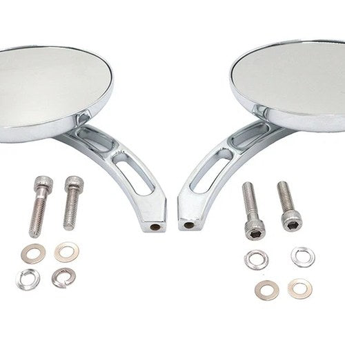 Oval Mirror Set with Billet 3 Slot Stem Chrome for Harley-Davidson