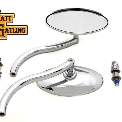 Wyatt Gatling Chrome Oval Mirror Set with Contour Round for Harley-Davidson