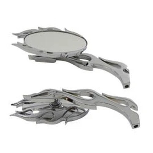 Fireball Mirror Set with Flame Stems Chrome for Harley-Davidson