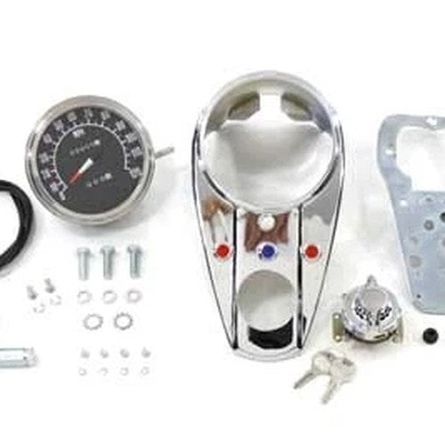 Chrome Three Light Dash Panel Kit with 2:1 Ratio Speedometer for Harley-Davidson