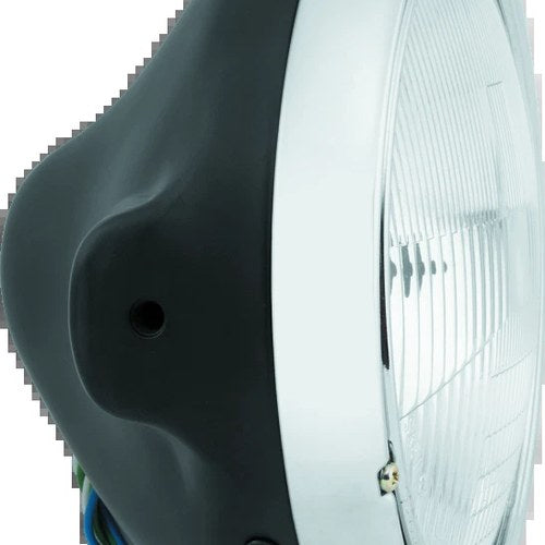 BikeMaster 7-inch Slim Headlight Side Mount – Black with H4 Bulb, DOT Approved