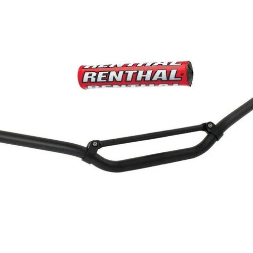 Motocross 7/8" MX Handlebars Black Aluminium Medium Braced & Red Renthal Bar Pad