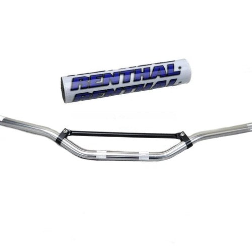 Motocross 7/8" MX Handlebar Silver Aluminium Braced & Blue Renthal Bar Pad