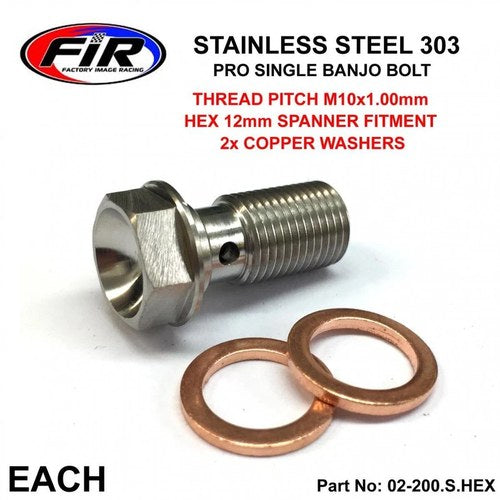 Banjo Bolt 10x1.00 Stainless, Stainless Steel / CNC Made, / Each