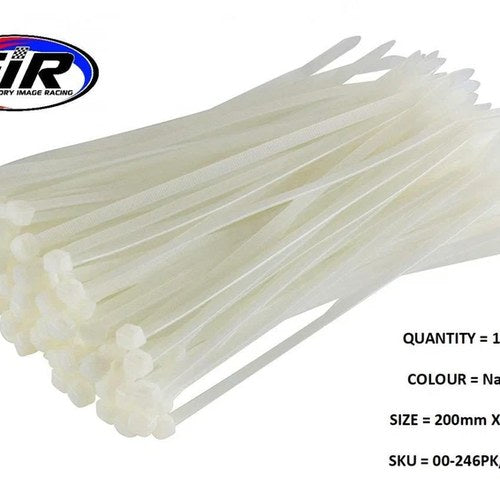 Nylon Cable Zip Ties - Natural, 200mm x 4.8mm - Pack OF 100