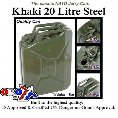 Jerry Can Steel 20 Litre Khaki, Steel Jerry Can, JC0020KV, Fuel Can