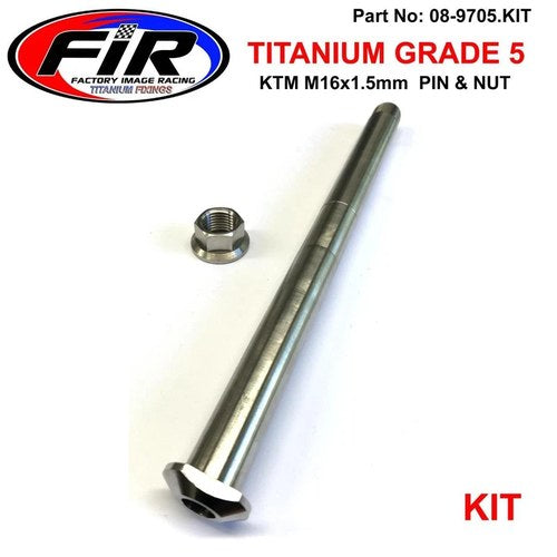 KTM M16x1.5mm Swingarm Pin & Nut, 79004037100/54804038000, FIR-BARND, Titanium