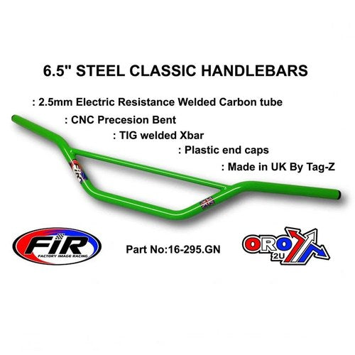 6.5" Steel Classic Handlebars, / Green Full Gloss, Made in UK TAG-Z