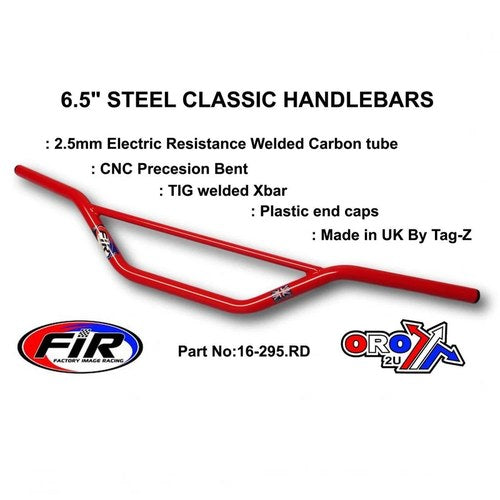 6.5" Steel Classic Handlebars, / Red Full Gloss, Made in UK TAG-Z