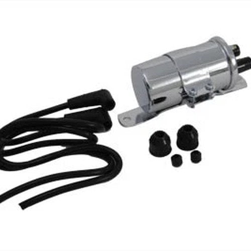 Round Chrome 12 Volt Dual Coil with Bracket for Harley-Davidson