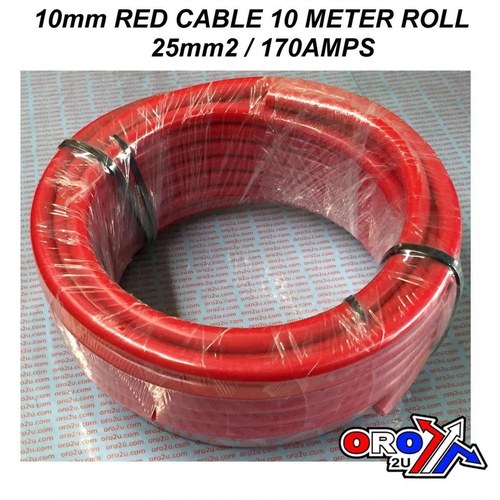 10mm Red Cable 10 Meter Roll, 25mm2 / 170AMPS, AC18/RD