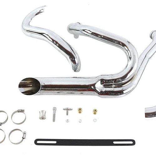 Chrome Wyatt Gatling 2 into 1 Exhaust Pipe Header Kit for Harley-Davidson