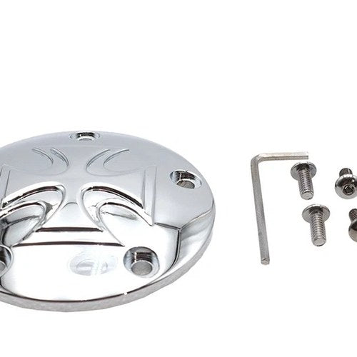 Red Baron Cross Ignition System Cover 5-Hole Chrome for Harley-Davidson