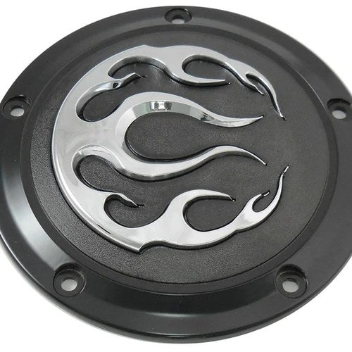 Black 5-Hole Flame Derby Cover for Harley-Davidson