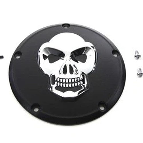 Black Derby Cover with Chrome Skull for Harley-Davidson