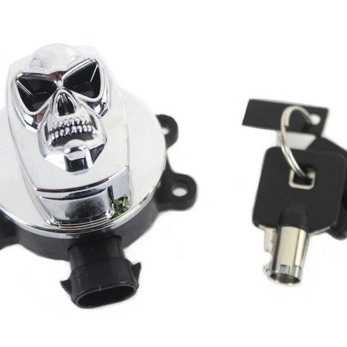 Chrome Ignition Switch with Chrome Skull for Harley-Davidson