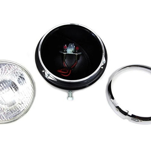 Black 7 inch K Headlamp with Chrome Rim for Harley-Davidson