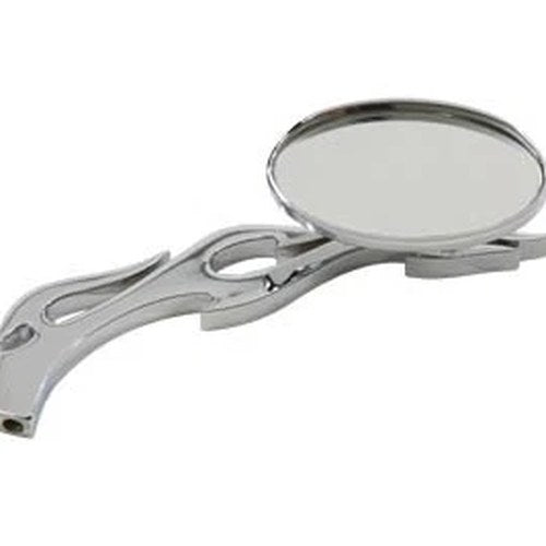 Chrome Oval Mirror with Billet Flame Stem for Harley-Davidson