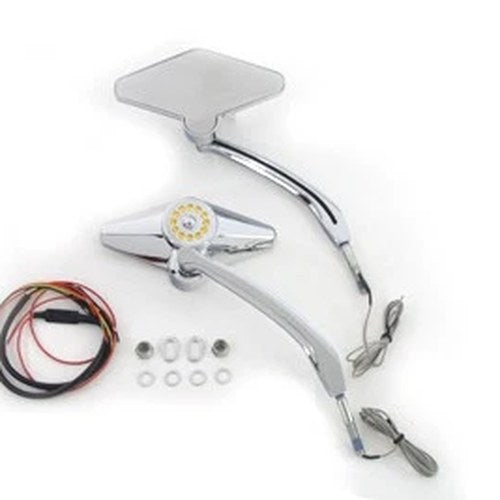 Diamond Shape Mirror Set with Billet Stems for Harley-Davidson