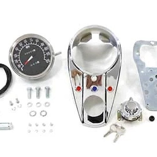 V-Twin 90061S8 Chrome Three For Light Dash Panel Kit With 2:1 Ratio Speedometer