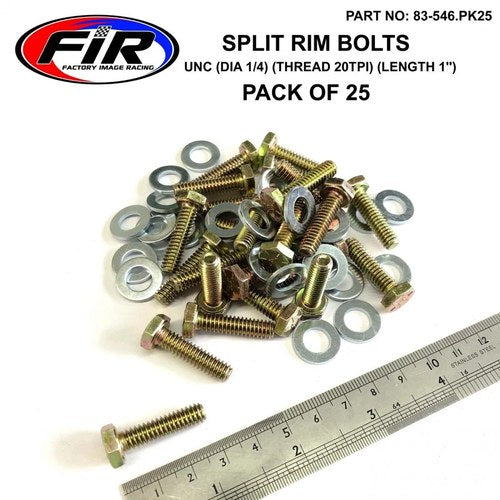 Bead Lock Bolts Unc 1/4-20TPI 1'', Pack OF 25 Split Rim, Imperial