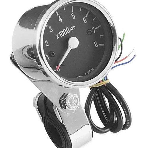 Biker's Choice Custom Electronic Mini Tachometer 12V Chrome Black