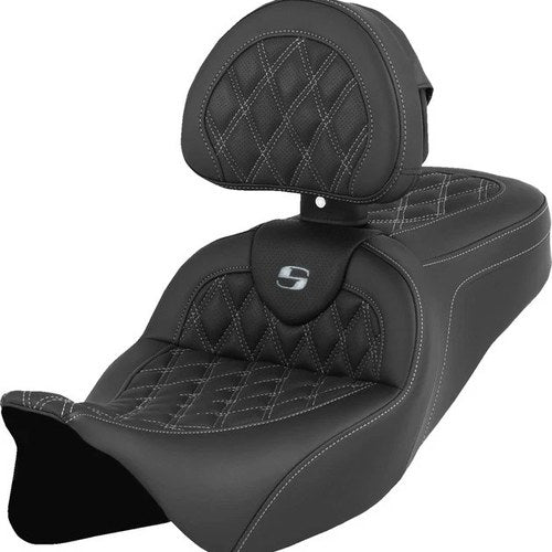Saddlemen RoadSofa LS Seat With Backrest Silver Stitch #284804 Harley Davidson