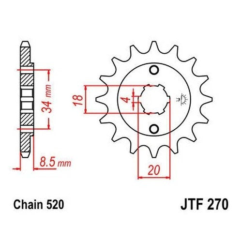 JT Front Sprocket 520 14T #JTF270.14 fits Honda Rebel 250/CB250