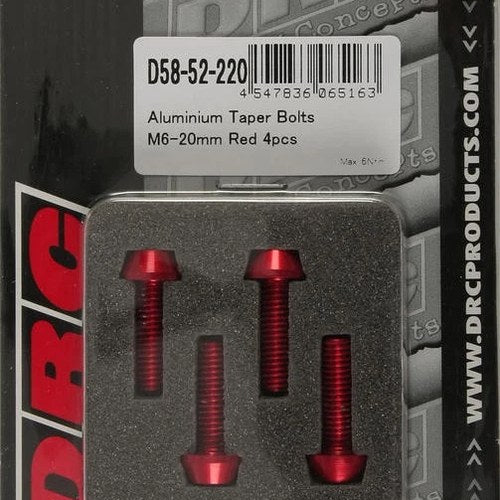 Drc Hard Ware Aluminum Taper Bolts M6 x 20mm Red 4-Pack