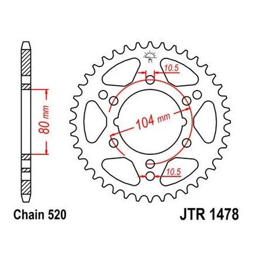 JT Steel Rear Sprocket 520 40T JTR1478.40 for Kawasaki Ninja ZX-10R/Ninja ZX-6RR