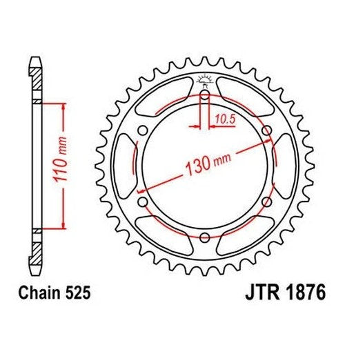 JT Steel Rear Sprocket 525 45T #JTR1876.45 fits Yamaha YZF-R6/FZ-09