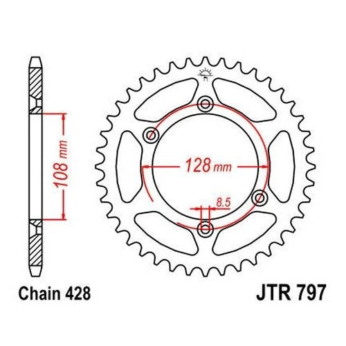 JT Steel Rear Sprocket 428 51T #JTR797.51 fits Suzuki/Kawasaki DR-Z125/KLX125