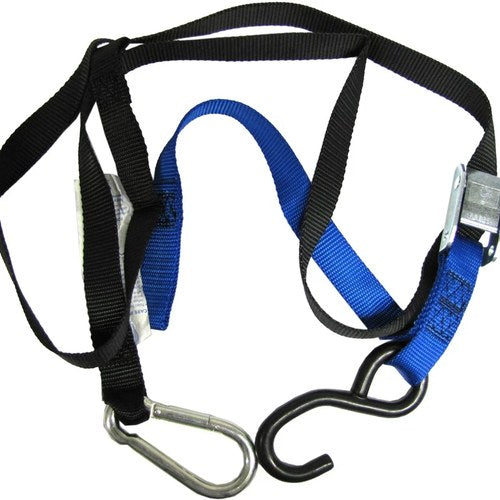 Tie Downs 25mm wide Blue/Black with hook & snap hook