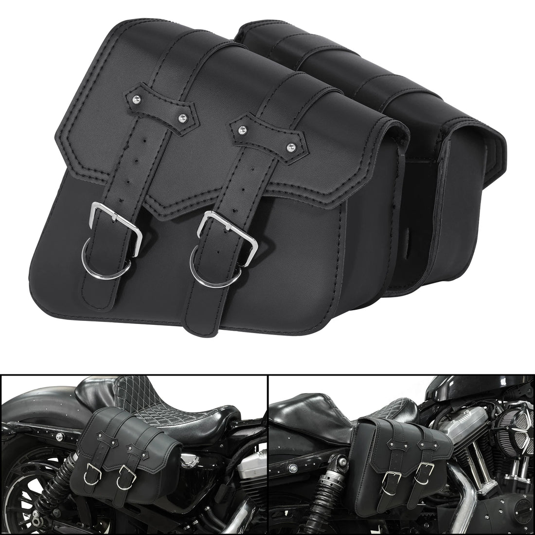 Black PU Saddle Bags Side Tool Bag Luggage Fit For Harley Sportster XL883 XL1200
