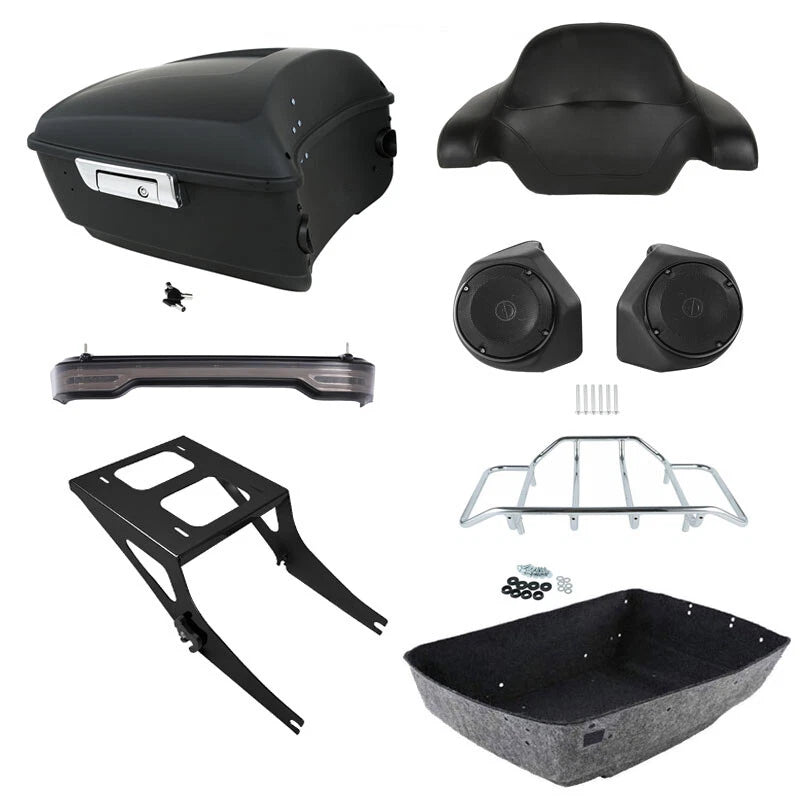 King Trunk Backrest Speakers LED Light Mount Rack Fit For Harley Fat Boy 2008-17