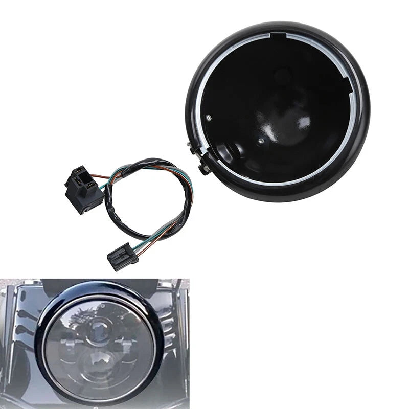 5.75" Headlight Black Housing Bucket & Wire Harness For Harley Davidson Models