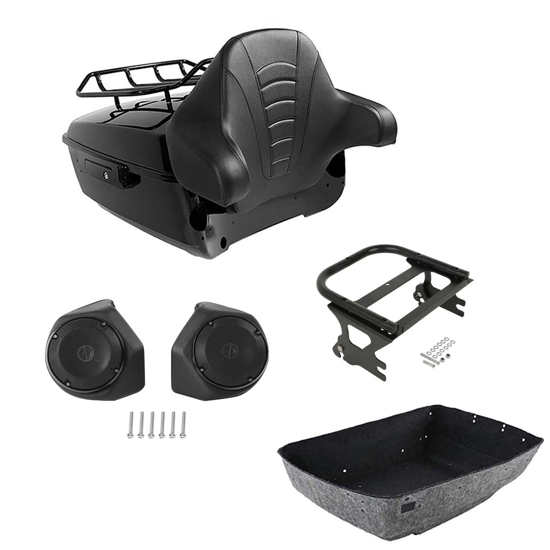 King Trunk Backrest Pad Rack Speakers Mount Fit For Harley Road Glide 1997-2008
