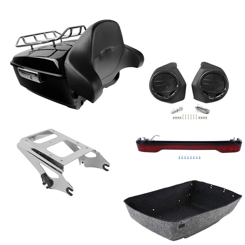 King Trunk Backrest Rack Speakers Fit For Harley Touring Street Glide 09-13
