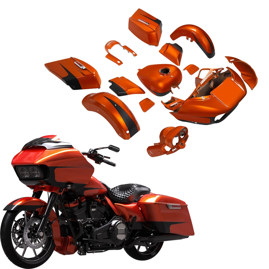 Fairing Body Paint Fit For Harley Road Glide 15-23 Scorched Orange/Black Denim