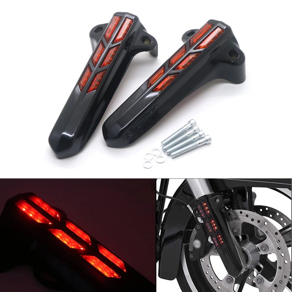 Pair LED Lower Fork Leg Cover Light For Harley Touring FLHR FLHX FLHT 14-17
