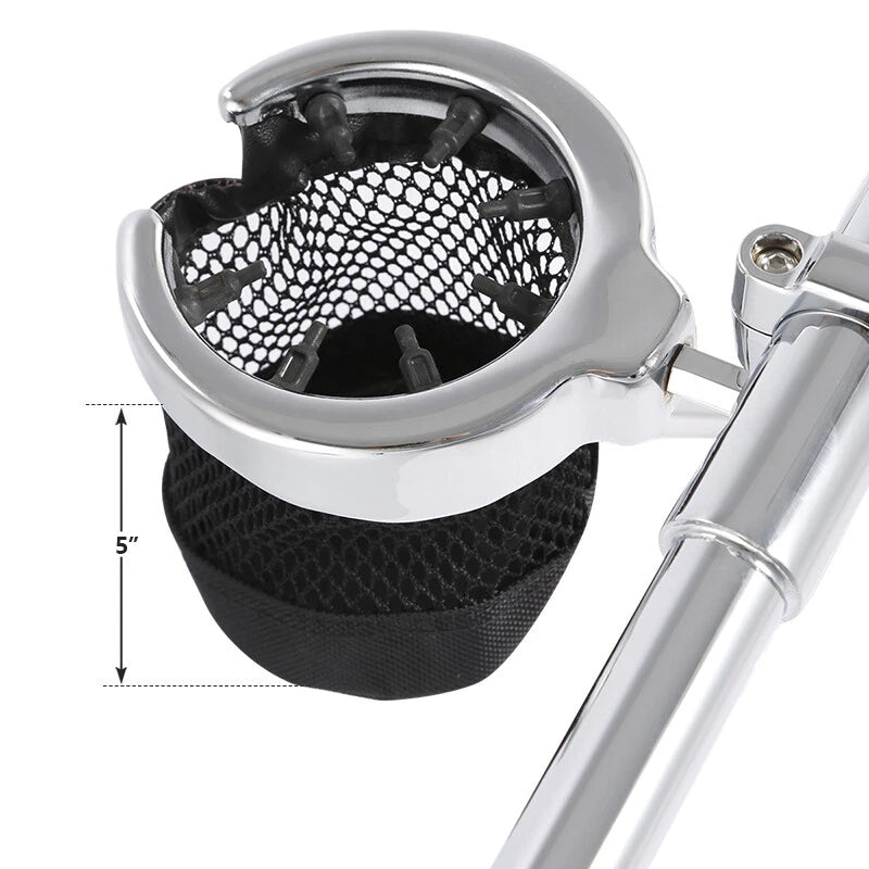 Chrome 1" Handlebar Drink Cup Holder & Mesh Basket Fit For Harley Touring Dyna