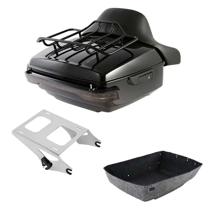 King Trunk Backrest Mount Rack LED Tail Light Fit For Harley Road Glide 14-2026