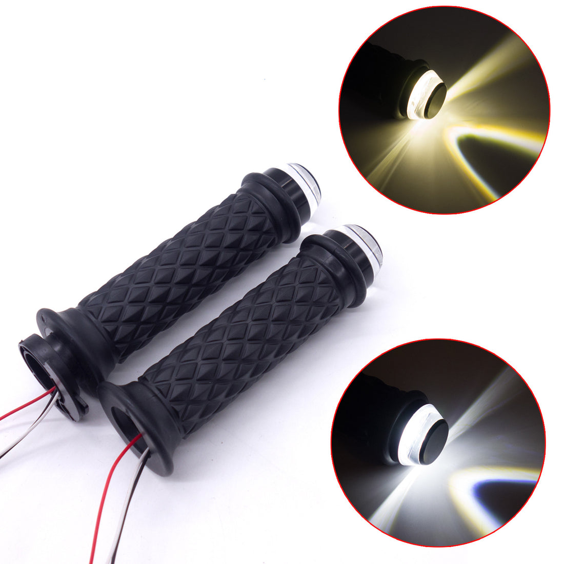 Motorcycle 7/8" 22mm Black Handlebar Hand Grip With LED Plug Strobe Side Light