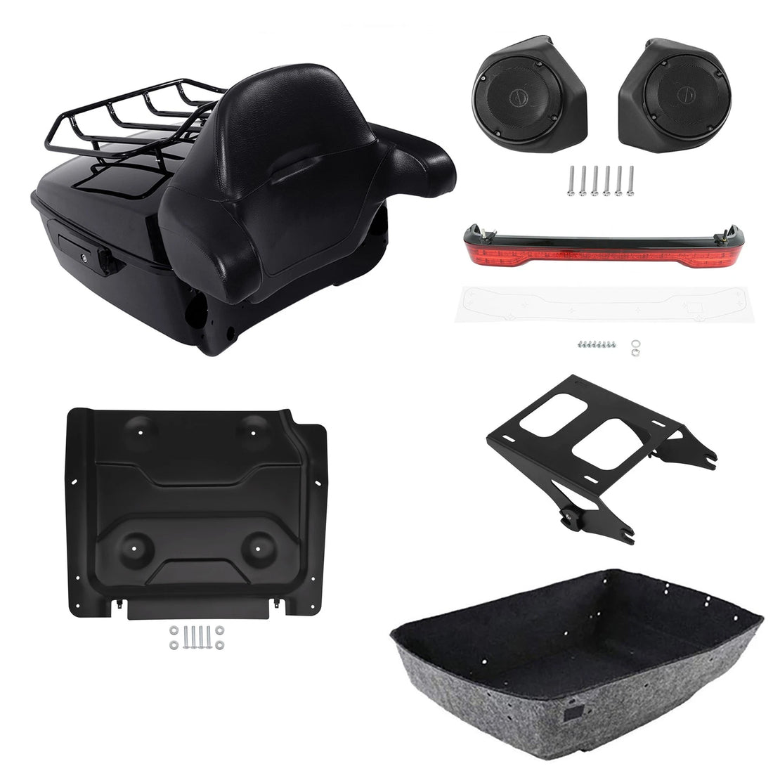 King Trunk Backrest Mount Rack Light Speakers Plate Fit For Harley Touring 14-Up