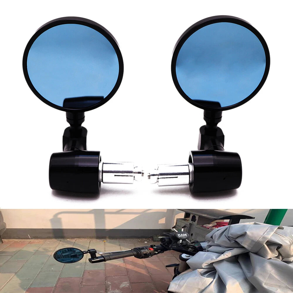 Motorcycle Black 7/8" Handle Bar End CNC Aluminum 3" Round Rearview Side Mirror