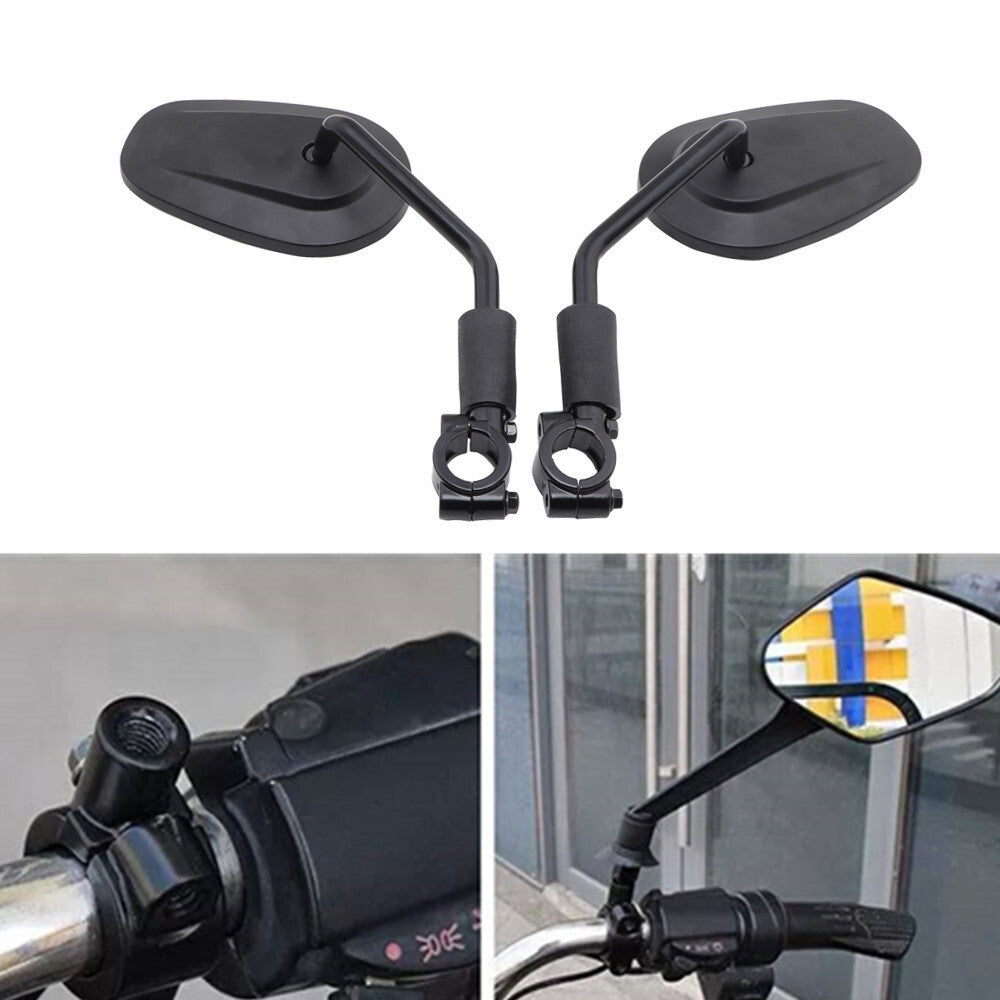 Black 25mm Handlebar Mount Clamp Aluminium Oval Rearview Side Mirrors For Harley