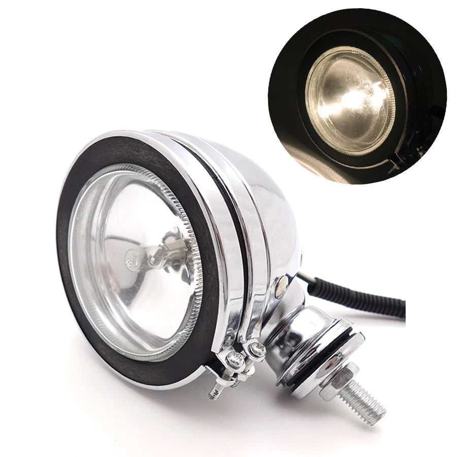 Chrome Retro Passing Driving Headlight Fog Light For Harley Cafe Racer Bobber