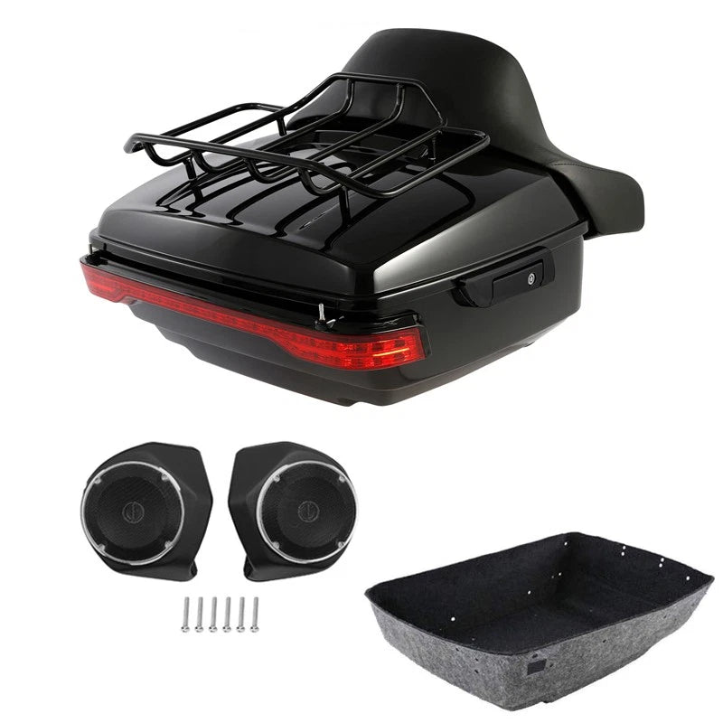 King Trunk Pad Backrest Rack LED Light Speaker Fit For Harley Street Glide 14-26