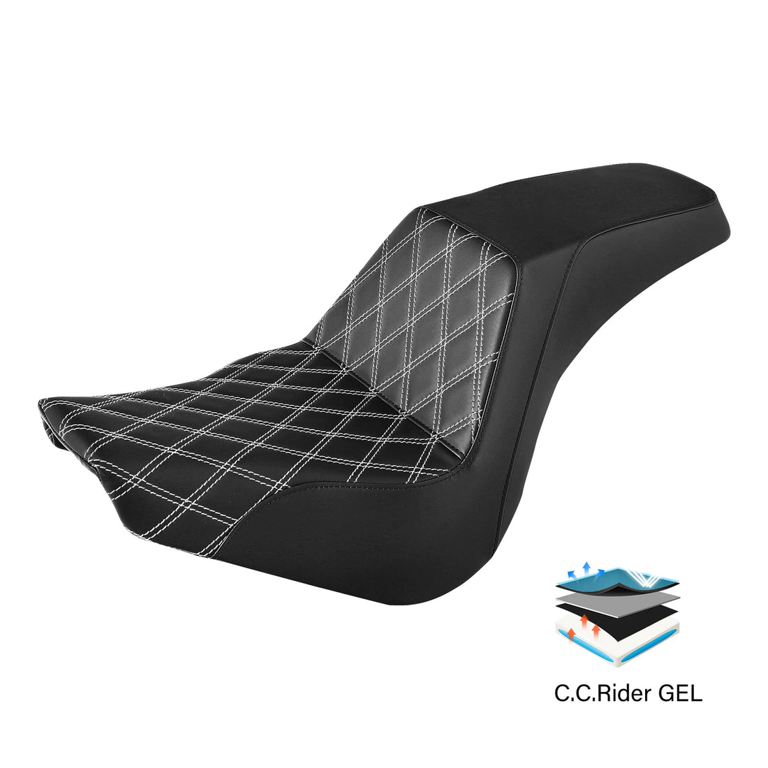 Black Driver Passenger Gel Seat Fit For Harley Softail Street Bob Standard 18-25